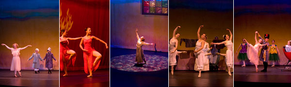 Scenes from Act II, Land of the Golden Prairie, including: Flames, Church, and Laundry scenes
